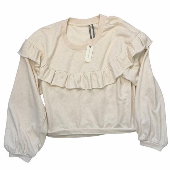 Anthropologie Tops - Anthropologie Ruffle Sweatshirt Large NWT High Low Oversized Comfy Coastal